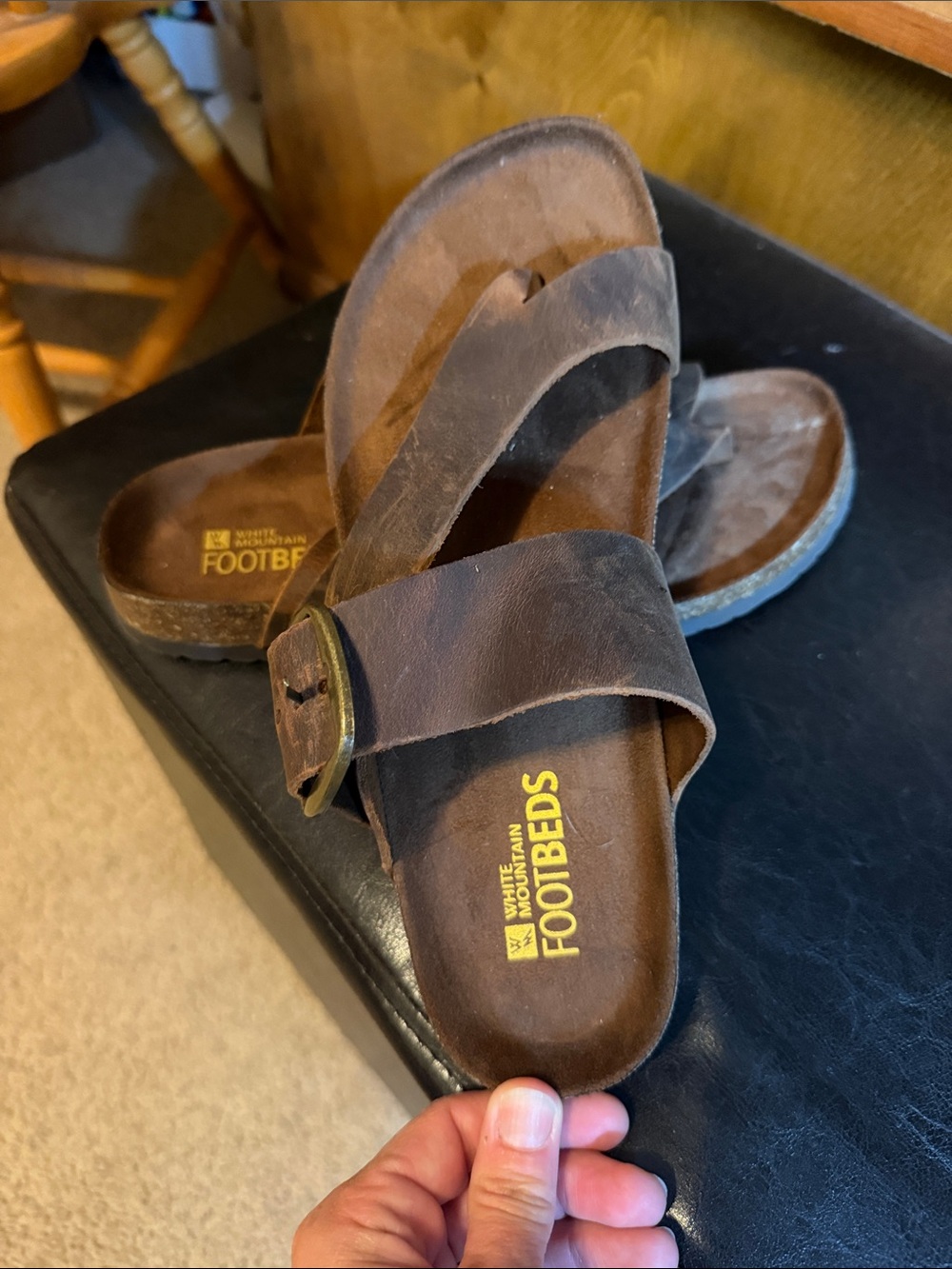 White Mountain Brown Leather Slide Sandals